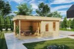 Abri de jardin au sol « Lucas D » avec auvent 9m² | 44mm