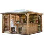 Pool House Blueterm en bois 12.32 m² - 2 parois ventelles et 2 comptoirs, Pose Sans