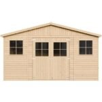 Abri de Jardin en Bois Naturel - Stockage extérieur avec fenêtres- H246x418x320 cm/12 m²- hangar en bois naturel - Atelier rangement outils et vélos- Timbela M331