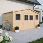 Abri de Jardin en Bois Naturel - Stockage extérieur avec fenêtres- H246x418x320 cm/12 m²- hangar en bois naturel - Atelier rangement outils et vélos- Timbela M331 – Image 4