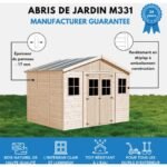 Abri de Jardin en Bois Naturel - Stockage extérieur avec fenêtres- H246x418x320 cm/12 m²- hangar en bois naturel - Atelier rangement outils et vélos- Timbela M331 – Image 6