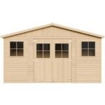 Abri de Jardin en Bois Naturel - Stockage extérieur avec fenêtres- H246x418x220 cm/8 m² hangar en bois naturel - Atelier rangement outils et vélos- TIMBELA M332