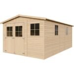 Abri de Jardin en Bois Naturel - Stockage extérieur avec fenêtres- H226x324x516 cm/15 m² hangar en bois naturel - Atelier rangement outils et vélos- TIMBELA M337 – Image 6