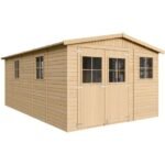 Abri de Jardin en Bois Naturel - Stockage extérieur avec fenêtres- H226x324x516 cm/15 m² hangar en bois naturel - Atelier rangement outils et vélos- TIMBELA M337