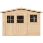 Abri de Jardin en Bois Naturel - Stockage extérieur avec fenêtres- H226x324x516 cm/15 m² hangar en bois naturel - Atelier rangement outils et vélos- TIMBELA M337 – Image 7