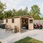 Abri de Jardin en Bois Naturel - Stockage extérieur avec fenêtres- H226x324x516 cm/15 m² hangar en bois naturel - Atelier rangement outils et vélos- TIMBELA M337 – Image 2