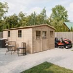 Abri de Jardin en Bois Naturel - Stockage extérieur avec fenêtres- H226x324x516 cm/15 m² hangar en bois naturel - Atelier rangement outils et vélos- TIMBELA M337 – Image 3