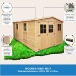 Abri de Jardin en Bois Naturel - Stockage extérieur avec fenêtres- H226x324x516 cm/15 m² hangar en bois naturel - Atelier rangement outils et vélos- TIMBELA M337 – Image 4