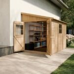 Abri de Jardin en Bois Naturel (sans paroi latérale)- Stockage extérieur avec fenêtres- H243x216x318 cm/6 m2, hangar en bois naturel - Atelier rangement outils et vélos- TIMBELA M339 – Image 2
