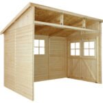 Abri de Jardin en Bois Naturel (sans paroi latérale)- Stockage extérieur avec fenêtres- H243x216x318 cm/6 m2, hangar en bois naturel - Atelier rangement outils et vélos- TIMBELA M339 – Image 4