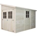 Abri de Jardin en Bois Naturel (avec paroi latérale) - Stockage extérieur avec fenêtres- H244x218x318 cm/6 m2, hangar en bois naturel - Atelier rangement outils et vélos- TIMBELA M339A – Image 4