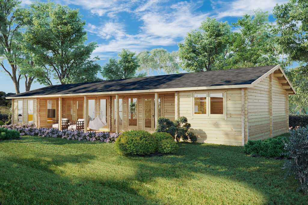 Chalet en bois habitable 100m2 extérieur Holiday L / 96M2 / 92M Maison en bois en kit « Holiday L » | 18 x 7 m – Image 1