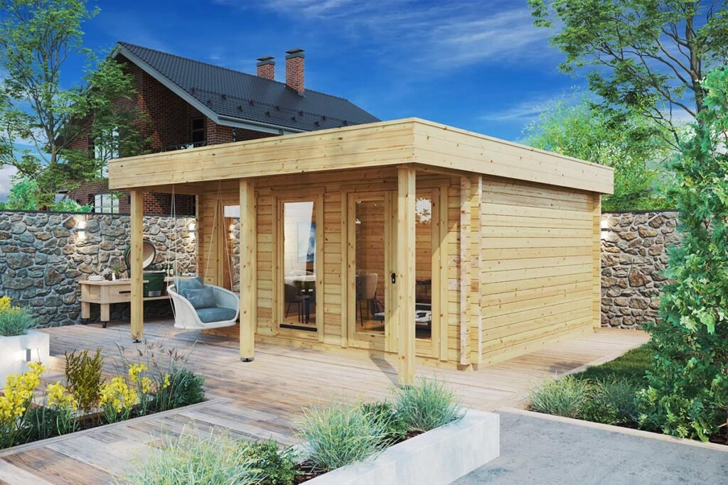 Summer House with Canopy "Ian E" | G0227 Studio de jardin en kit « Ian E » | 5 x 4 m – Image 1