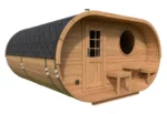 Grand sauna ovale avec terrasse | 4 x 4 m